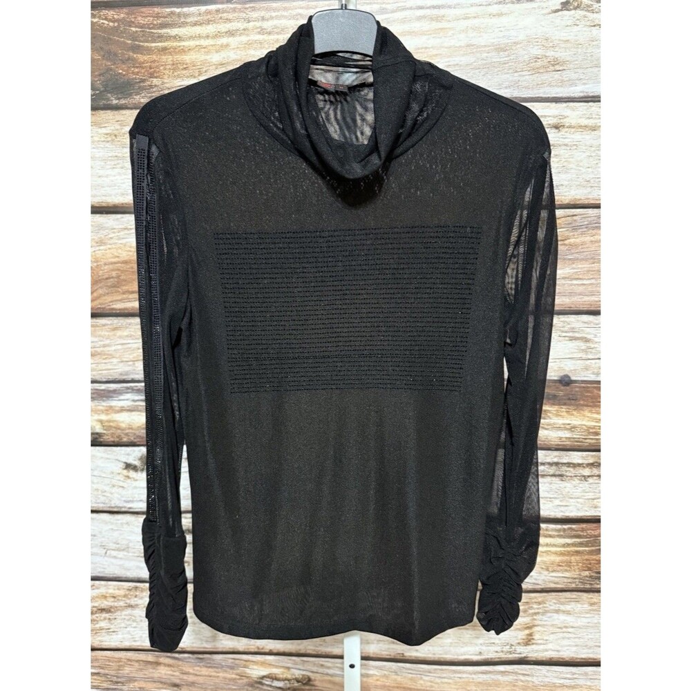 Y2K Mesh Top Grunge Glam Goth 2000s Rhinestones Art to Wear Medium Black
